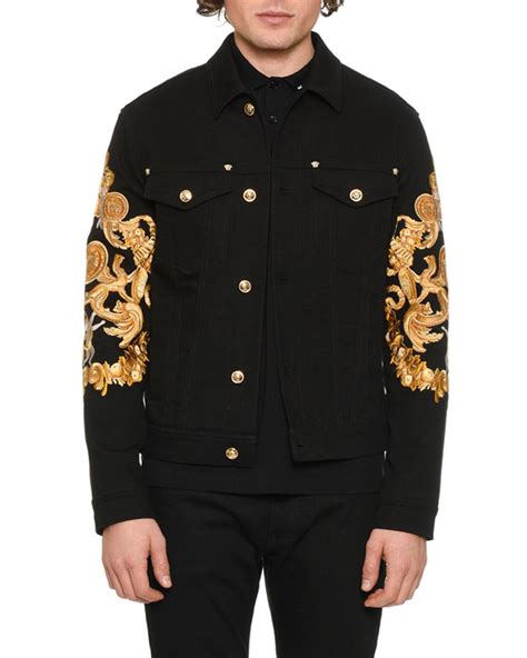 versace collection men's jacket|versace black denim jacket.